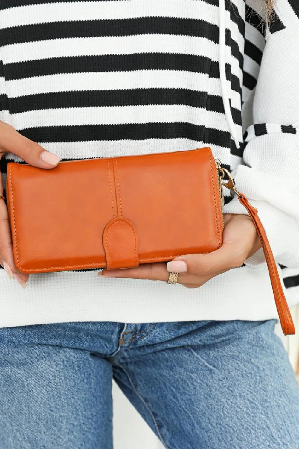 Sale Dear-Lover Faux Leather Zip Around Wrist Strap Long Wallet Cinnamon