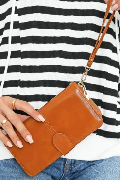 Sale Dear-Lover Faux Leather Zip Around Wrist Strap Long Wallet Cinnamon
