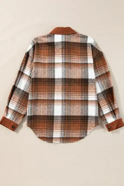 Outlet Dear-Lover Plaid Corduroy Patchwork Chest Pocket Shacket Cinnamon