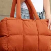 Outlet Dear-Lover Solid Quilted Puffy Zipped Large Tote Bag Cinnamon