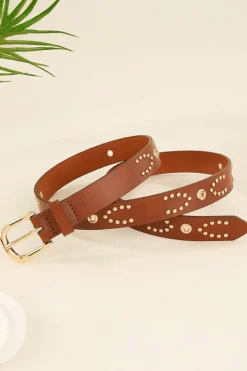 Fashion Dear-Lover Studded PU Leather Waist Belt Cinnamon
