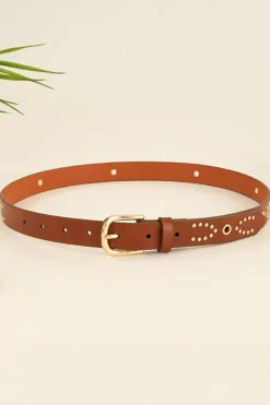 Fashion Dear-Lover Studded PU Leather Waist Belt Cinnamon