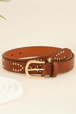 Fashion Dear-Lover Studded PU Leather Waist Belt Cinnamon