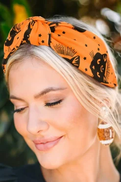 Fashion Dear-Lover Halloween Plaid/Cat Print Knotted Headband Citrus