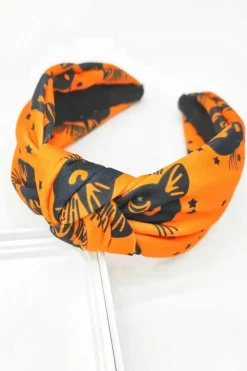 Fashion Dear-Lover Halloween Plaid/Cat Print Knotted Headband Citrus