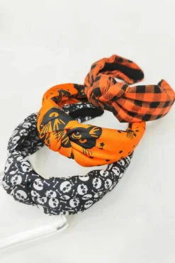 Fashion Dear-Lover Halloween Plaid/Cat Print Knotted Headband Citrus