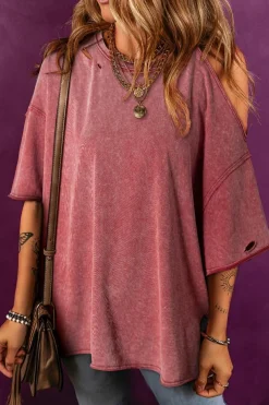 Outlet Dear-Lover One Shoulder Half Sleeve Oversized Tunic T Shirt Clay