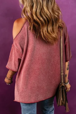 Outlet Dear-Lover One Shoulder Half Sleeve Oversized Tunic T Shirt Clay