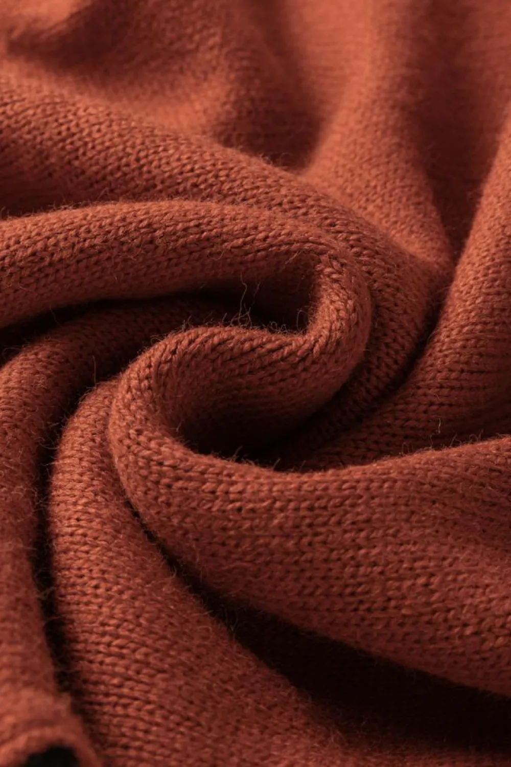 Hot Dear-Lover Clay Red Color Block Turtle Neck Drop Shoulder Knit Sweater Red Clay
