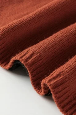 Hot Dear-Lover Clay Red Color Block Turtle Neck Drop Shoulder Knit Sweater Red Clay