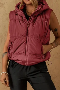 Hot Dear-Lover Zip-up Side Pockets Hooded Puffer Vest Clay
