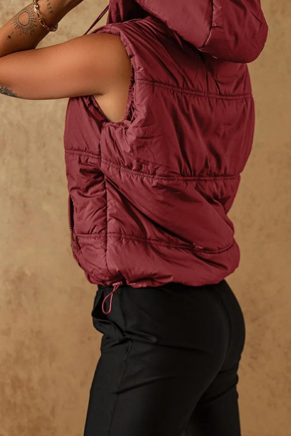 Hot Dear-Lover Zip-up Side Pockets Hooded Puffer Vest Clay