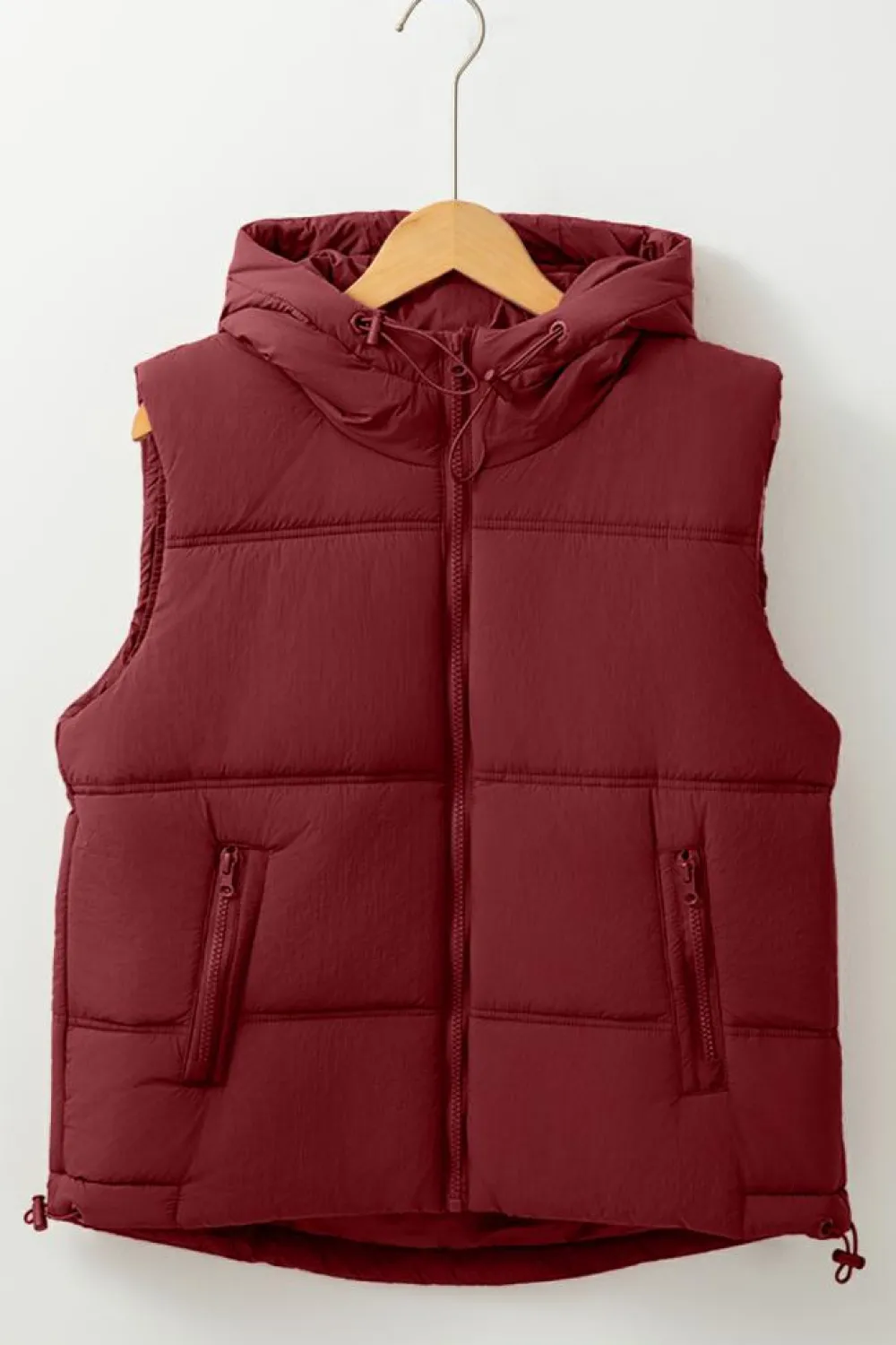 Hot Dear-Lover Zip-up Side Pockets Hooded Puffer Vest Clay