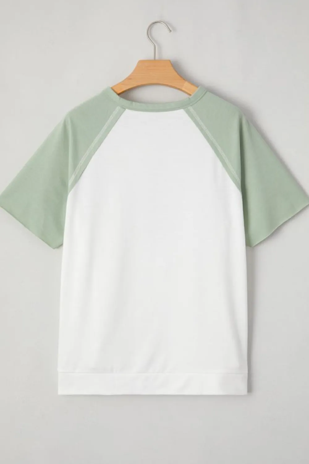 New Dear-Lover Colorblock Raglan Short Sleeve Half Buttons High Low T Shirt Clearly Aqua