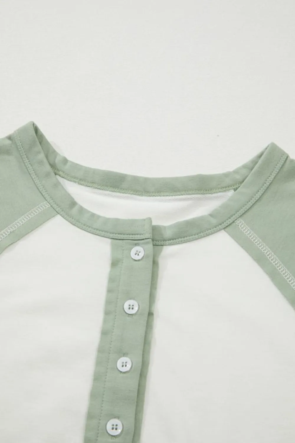 New Dear-Lover Colorblock Raglan Short Sleeve Half Buttons High Low T Shirt Clearly Aqua