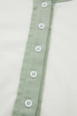 New Dear-Lover Colorblock Raglan Short Sleeve Half Buttons High Low T Shirt Clearly Aqua