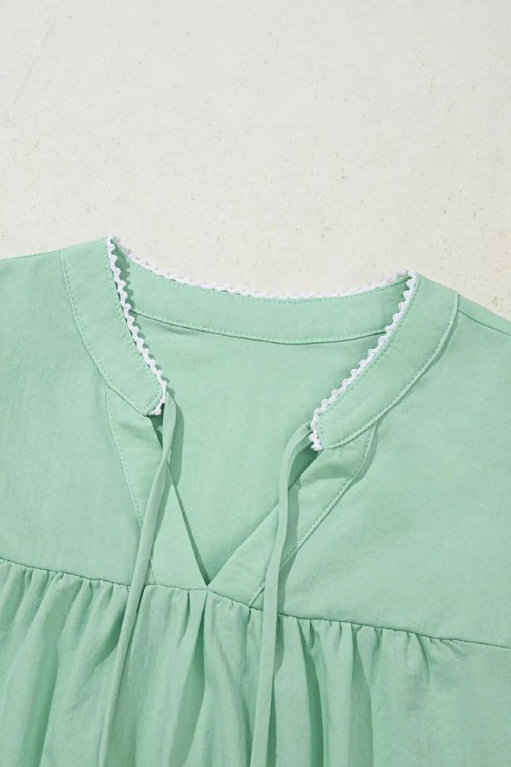 Hot Dear-Lover Floral Embroidered Puff Sleeve Split Neck Blouse Clearly Aqua