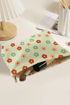 Sale Dear-Lover Flower Print Corduroy Zipper Makeup Storage Bag Clearly Aqua