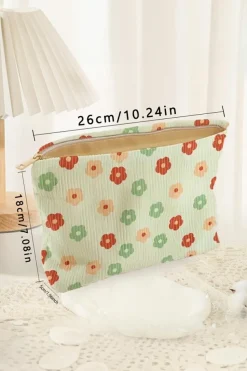 Sale Dear-Lover Flower Print Corduroy Zipper Makeup Storage Bag Clearly Aqua