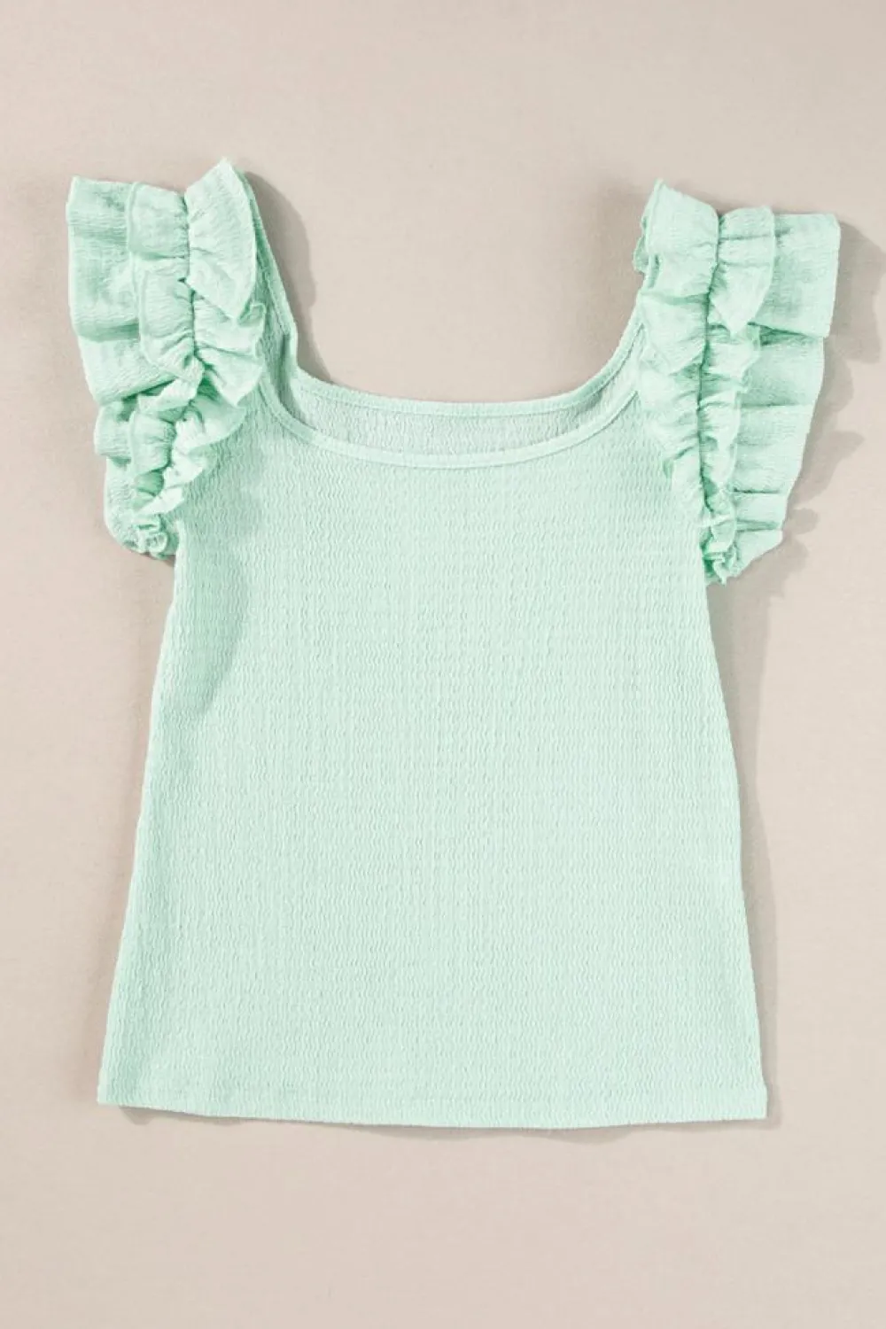 Online Dear-Lover Ruffle Strap Crinkle Textured Tank Top Clearly Aqua