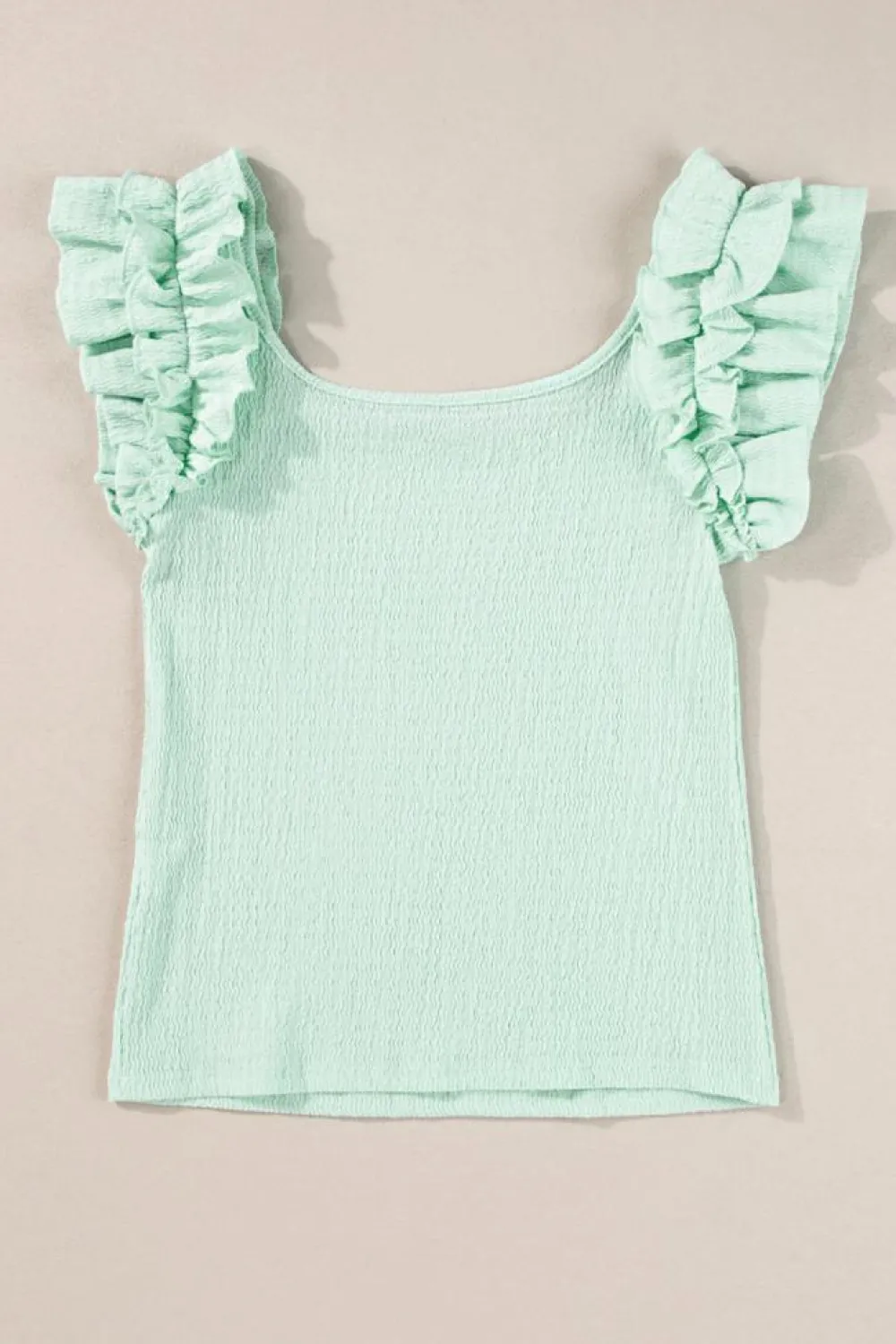 Online Dear-Lover Ruffle Strap Crinkle Textured Tank Top Clearly Aqua