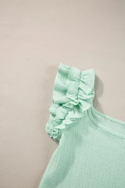 Online Dear-Lover Ruffle Strap Crinkle Textured Tank Top Clearly Aqua