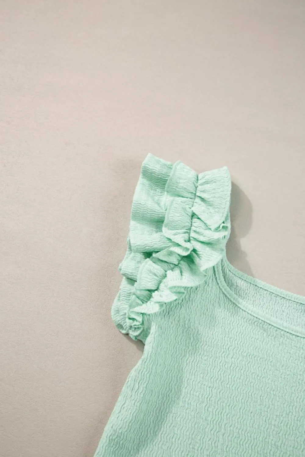 Online Dear-Lover Ruffle Strap Crinkle Textured Tank Top Clearly Aqua
