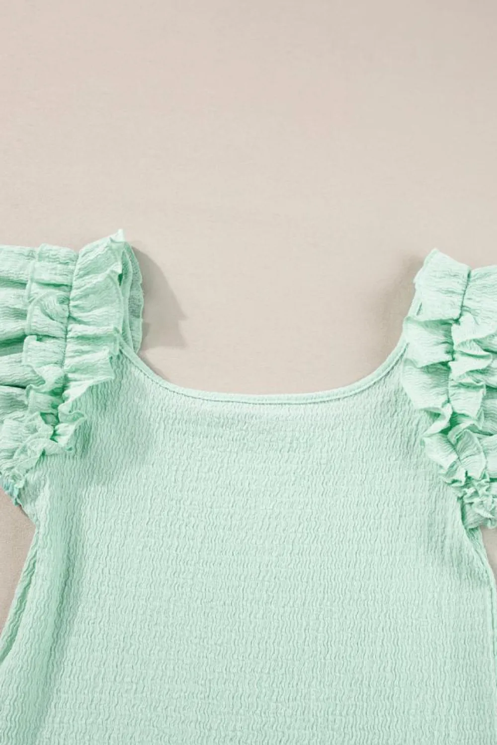 Online Dear-Lover Ruffle Strap Crinkle Textured Tank Top Clearly Aqua
