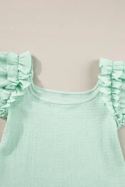 Online Dear-Lover Ruffle Strap Crinkle Textured Tank Top Clearly Aqua