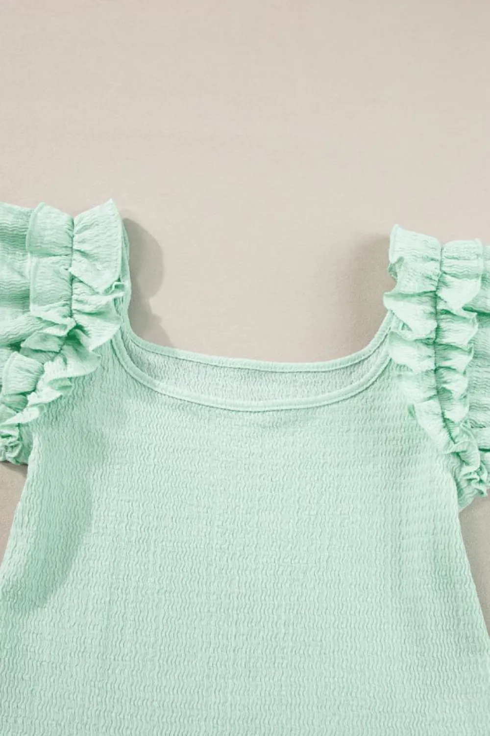 Online Dear-Lover Ruffle Strap Crinkle Textured Tank Top Clearly Aqua
