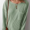 Hot Dear-Lover Solid Color Corded Drop Shoulder Long Sleeve Top Clearly Aqua