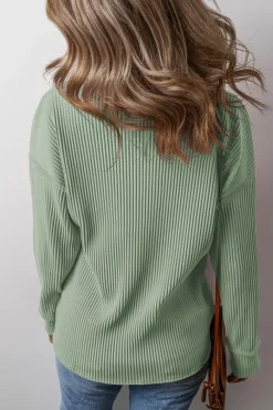 Hot Dear-Lover Solid Color Corded Drop Shoulder Long Sleeve Top Clearly Aqua