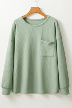 Hot Dear-Lover Solid Color Corded Drop Shoulder Long Sleeve Top Clearly Aqua