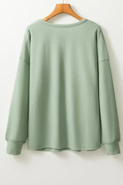 Hot Dear-Lover Solid Color Corded Drop Shoulder Long Sleeve Top Clearly Aqua