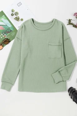 Hot Dear-Lover Solid Color Corded Drop Shoulder Long Sleeve Top Clearly Aqua