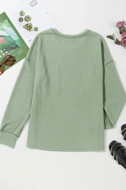 Hot Dear-Lover Solid Color Corded Drop Shoulder Long Sleeve Top Clearly Aqua