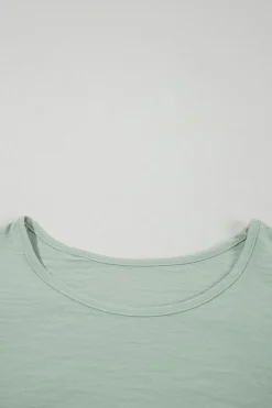 New Dear-Lover Solid Color Ruffled Short Sleeve Casual Blouse Clearly Aqua