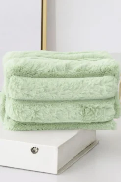 Online Dear-Lover Solid Plush Zipper Square Makeup Bag Clearly Aqua
