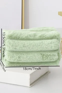 Online Dear-Lover Solid Plush Zipper Square Makeup Bag Clearly Aqua