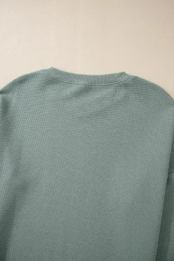 Outlet Dear-Lover Waffle Knit Drop Shoulder V Neck Top Clearly Aqua