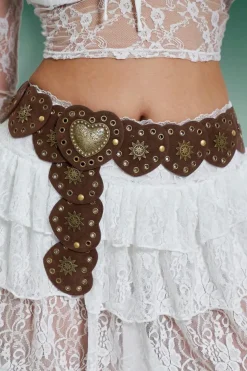 Hot Dear-Lover Bohemian Vintage Bronze Detail Heart Connected PU Belt Coffee