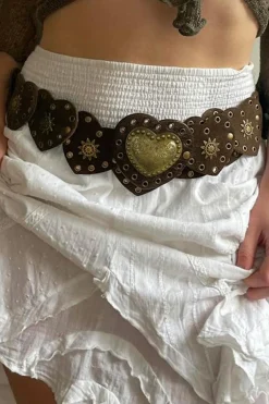 Hot Dear-Lover Bohemian Vintage Bronze Detail Heart Connected PU Belt Coffee
