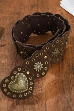 Hot Dear-Lover Bohemian Vintage Bronze Detail Heart Connected PU Belt Coffee