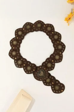 Hot Dear-Lover Bohemian Vintage Bronze Detail Heart Connected PU Belt Coffee