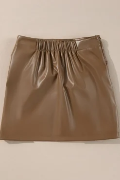 Best Dear-Lover Bowknot Faux Leather Mini Skirt Coffee