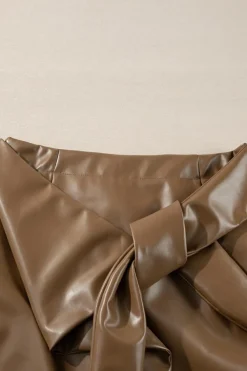 Best Dear-Lover Bowknot Faux Leather Mini Skirt Coffee