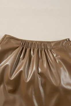 Best Dear-Lover Bowknot Faux Leather Mini Skirt Coffee