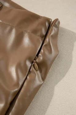 Best Dear-Lover Bowknot Faux Leather Mini Skirt Coffee