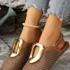 Discount Dear-Lover Buckle Decor Woven Close Toe Flat Sandals Coffee