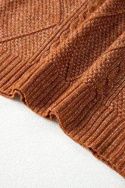 Clearance Dear-Lover Cable Knit Drop Shoulder Loose Fit Sweater Dress Coffee